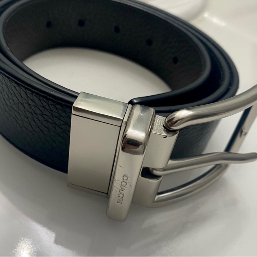 Coach Leather Belt For Men Black/silver Classic Style